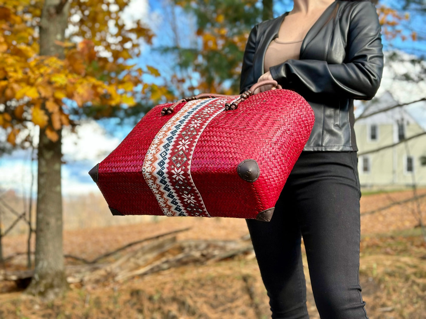 Handcrafted bamboo bag · Premium quality · LARGE [Red]