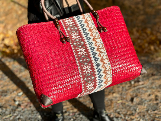 Handcrafted bamboo bag · Premium quality · LARGE [Red]