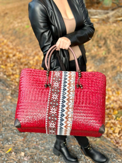 Handcrafted bamboo bag · Premium quality · LARGE [Red]