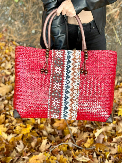 Handcrafted bamboo bag · Premium quality · LARGE [Red]