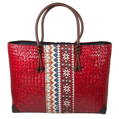 Handcrafted bamboo bag · Premium quality · LARGE [Red]