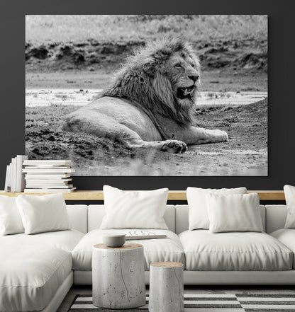 Printed canvas · High quality · Lion in the savannah · Wall art