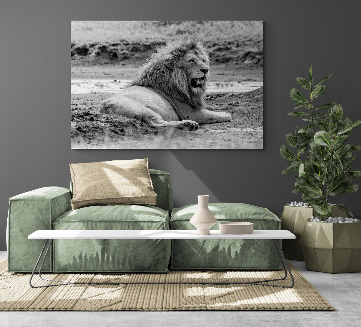 Printed canvas · High quality · Lion in the savannah · Wall art