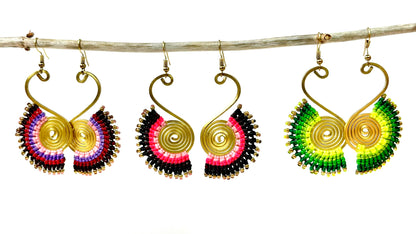 Original and stylish earrings - Cotton and brass [Green]