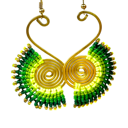 Original and stylish earrings - Cotton and brass [Green]