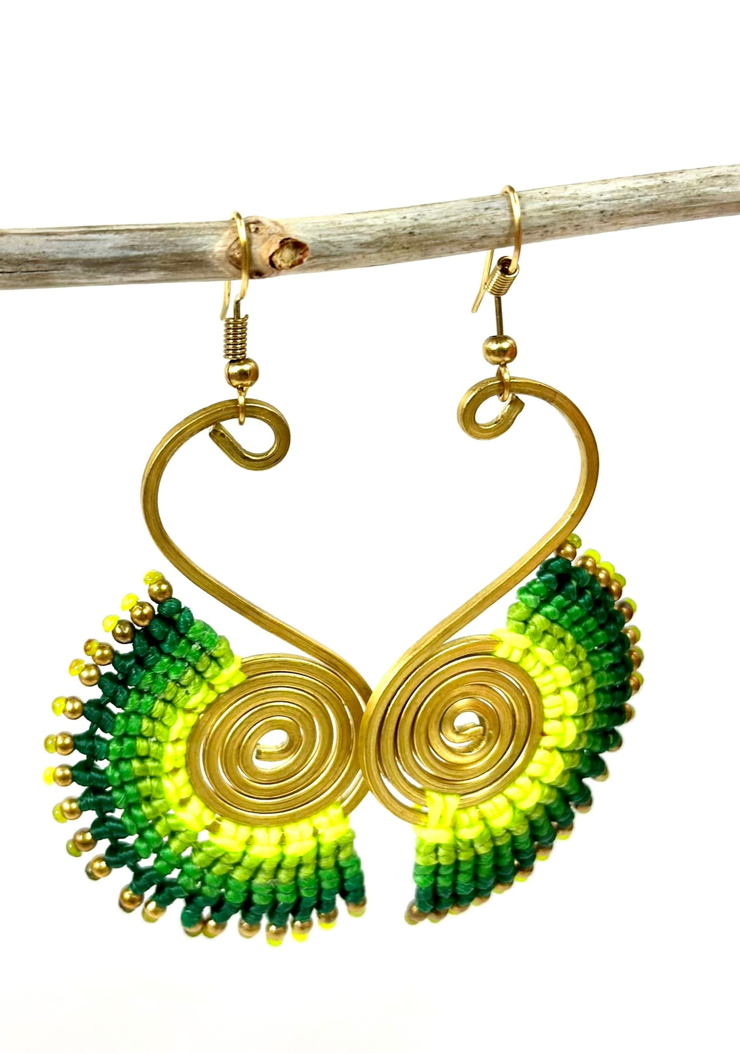 Original and stylish earrings - Cotton and brass [Green]