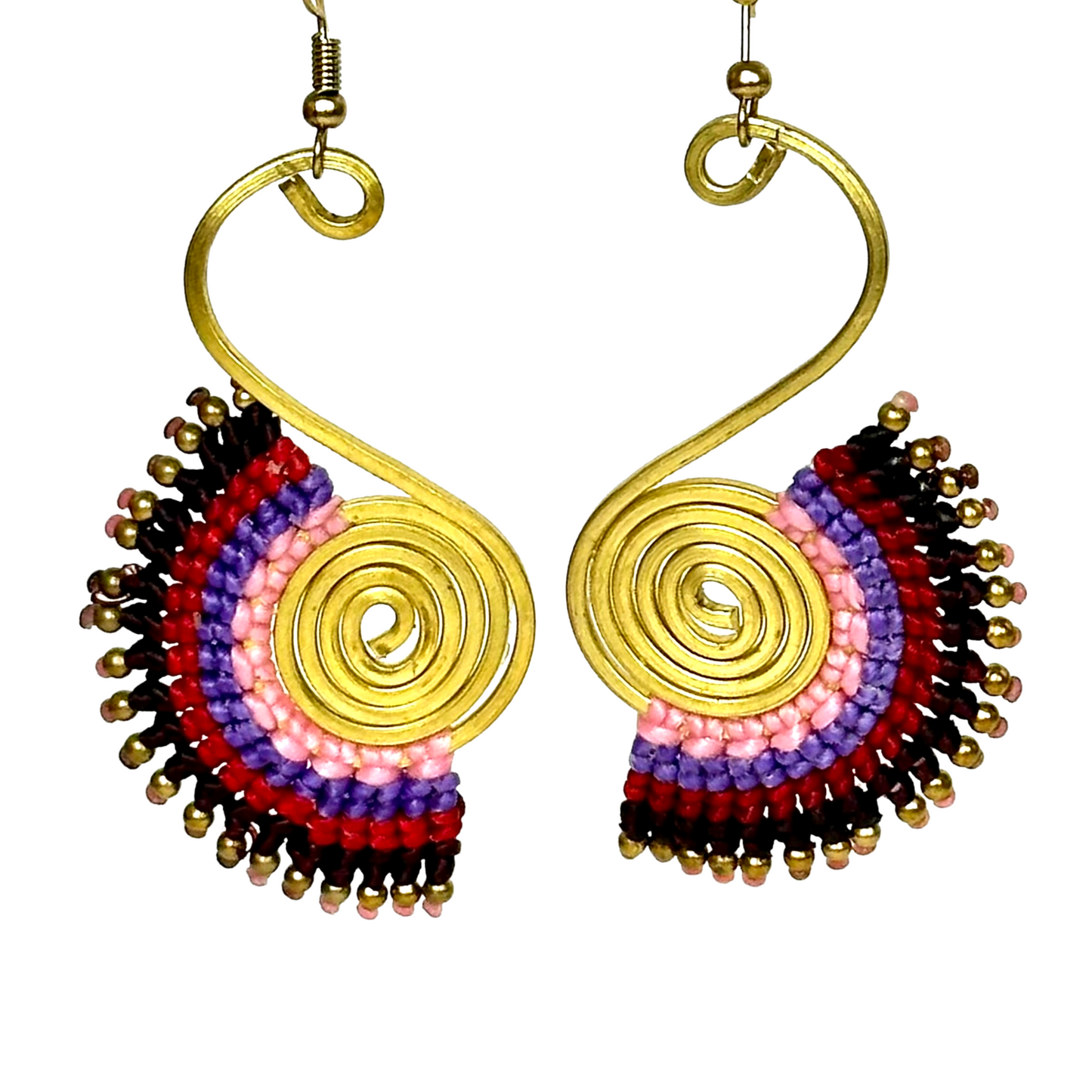 Original and elegant earrings - Cotton and brass [Purple]