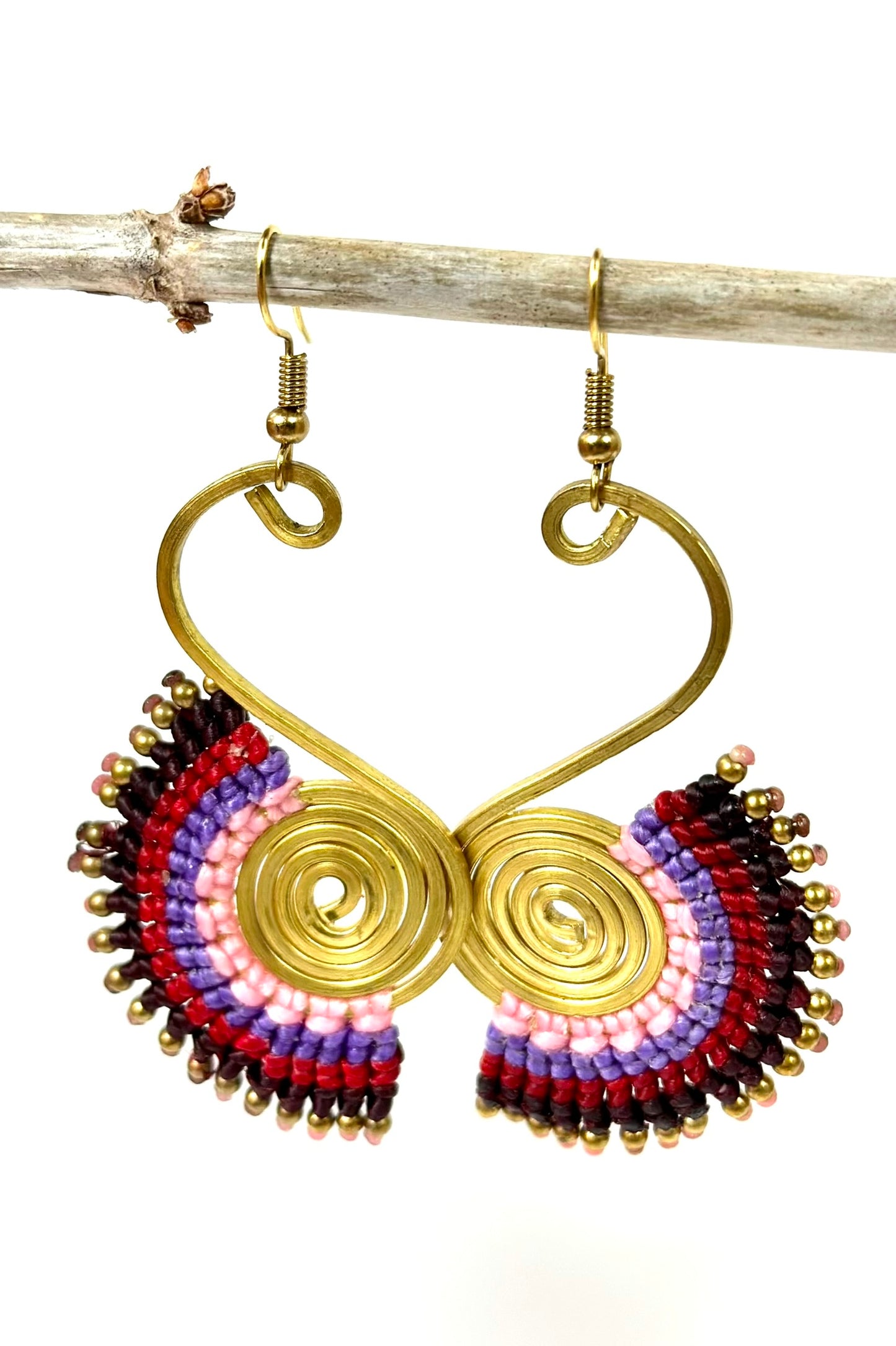 Original and elegant earrings - Cotton and brass [Purple]