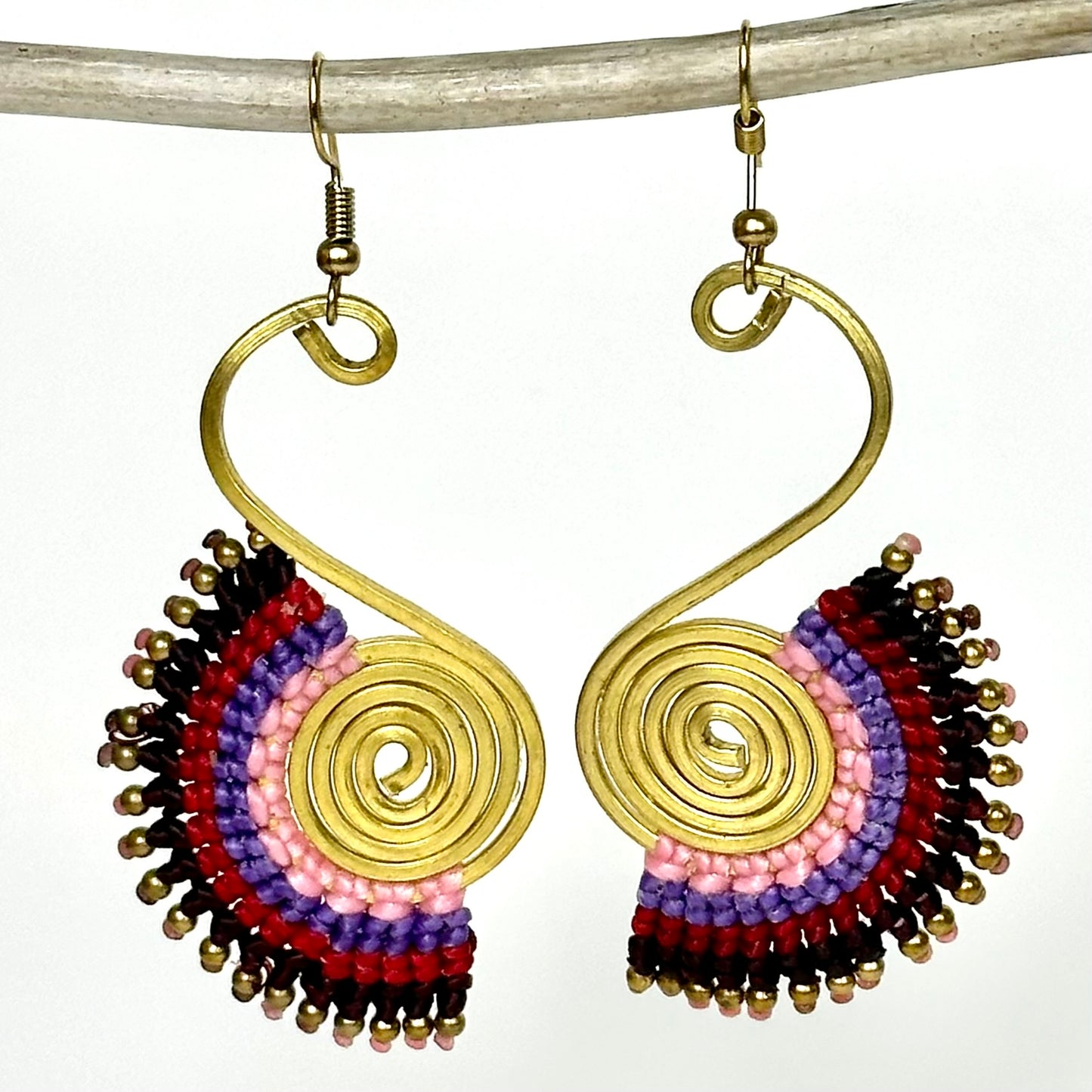 Original and elegant earrings - Cotton and brass [Purple]