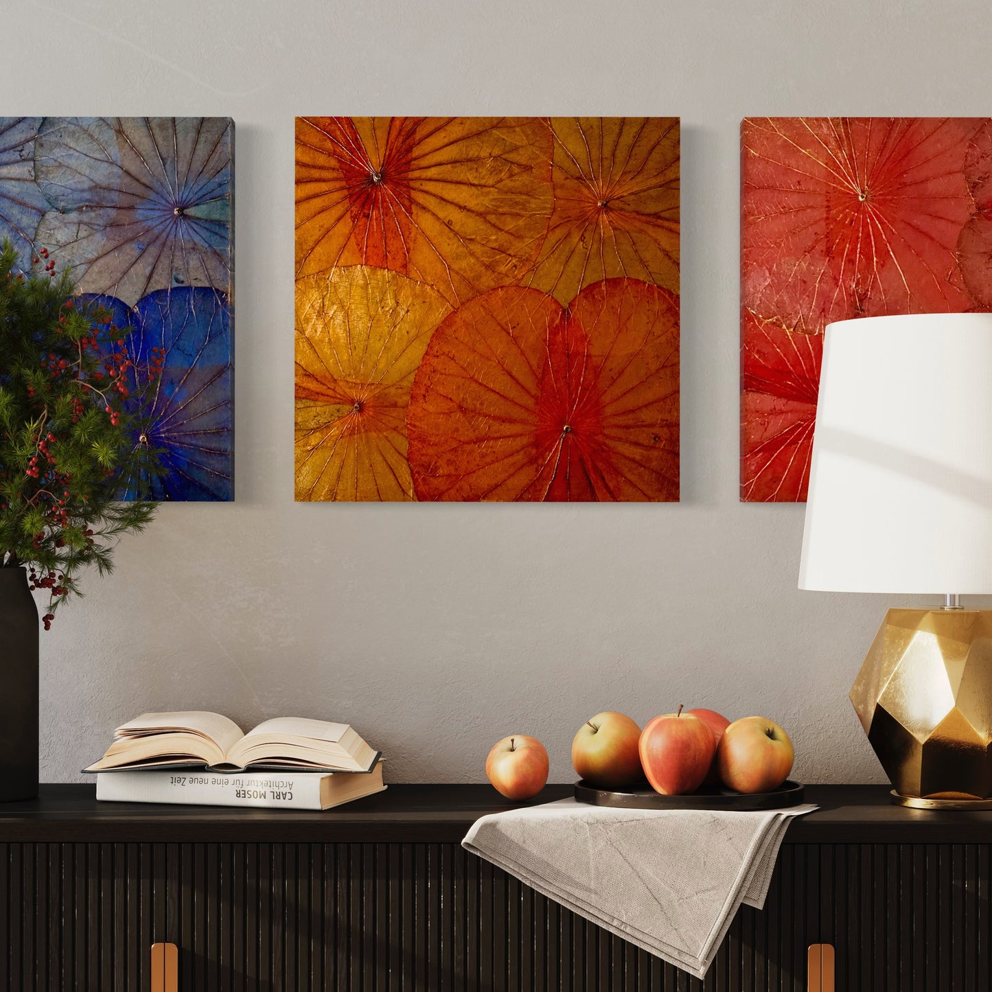 Tableau de Lotus · Rayong Orange · Art mural [Orange - 23,6 x 23,6 pouces]