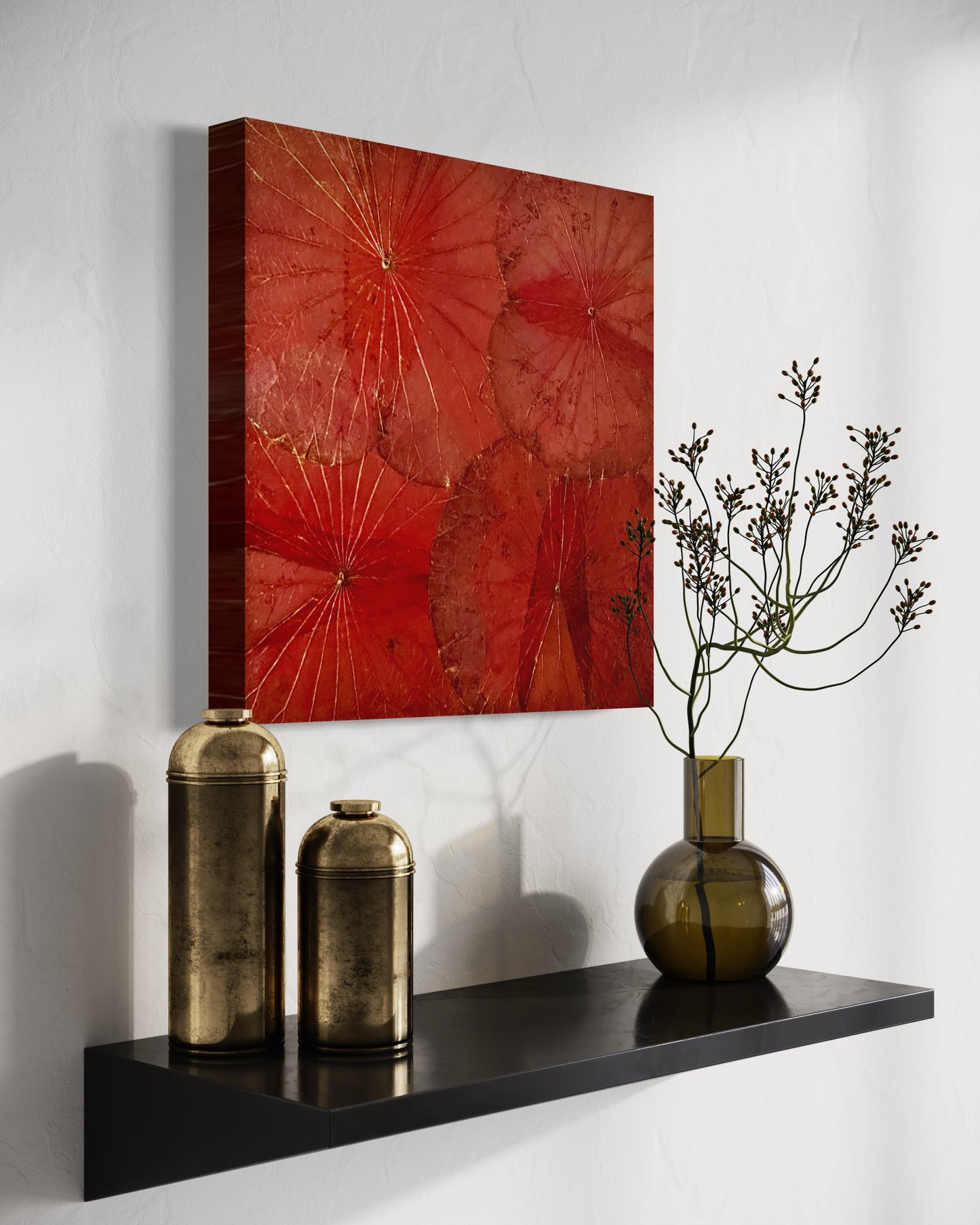 Lotus painting · Sathorn Red · Wall Art [Red - 23,6 x 23,6 inches]