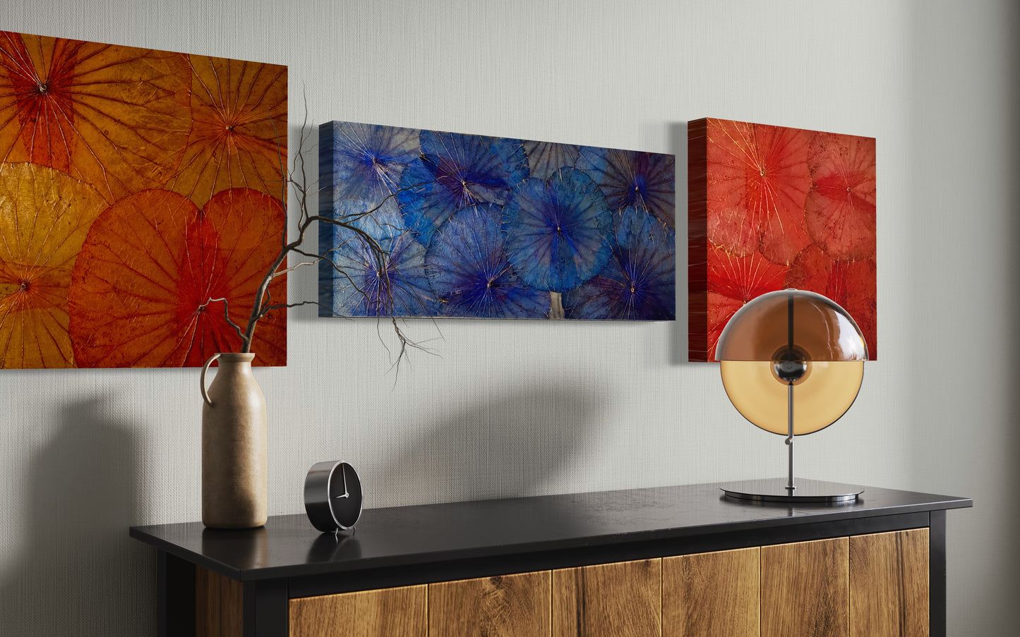 Lotus painting · Sathorn Red · Wall Art [Red - 23,6 x 23,6 inches]