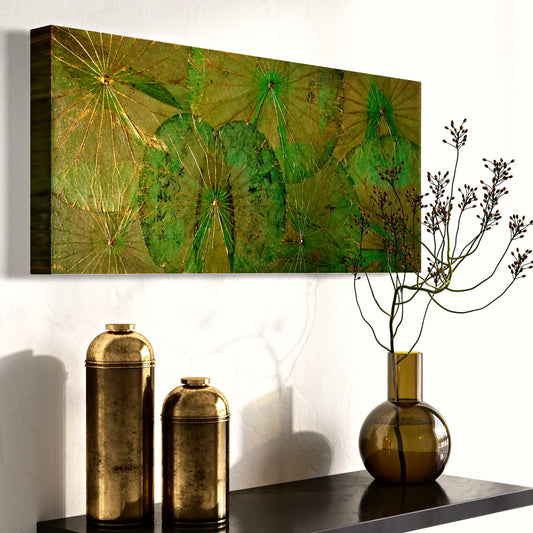 Tableau de Lotus · Jungle Green · Art mural [Vert - 15,7 x 35,4 pouces]