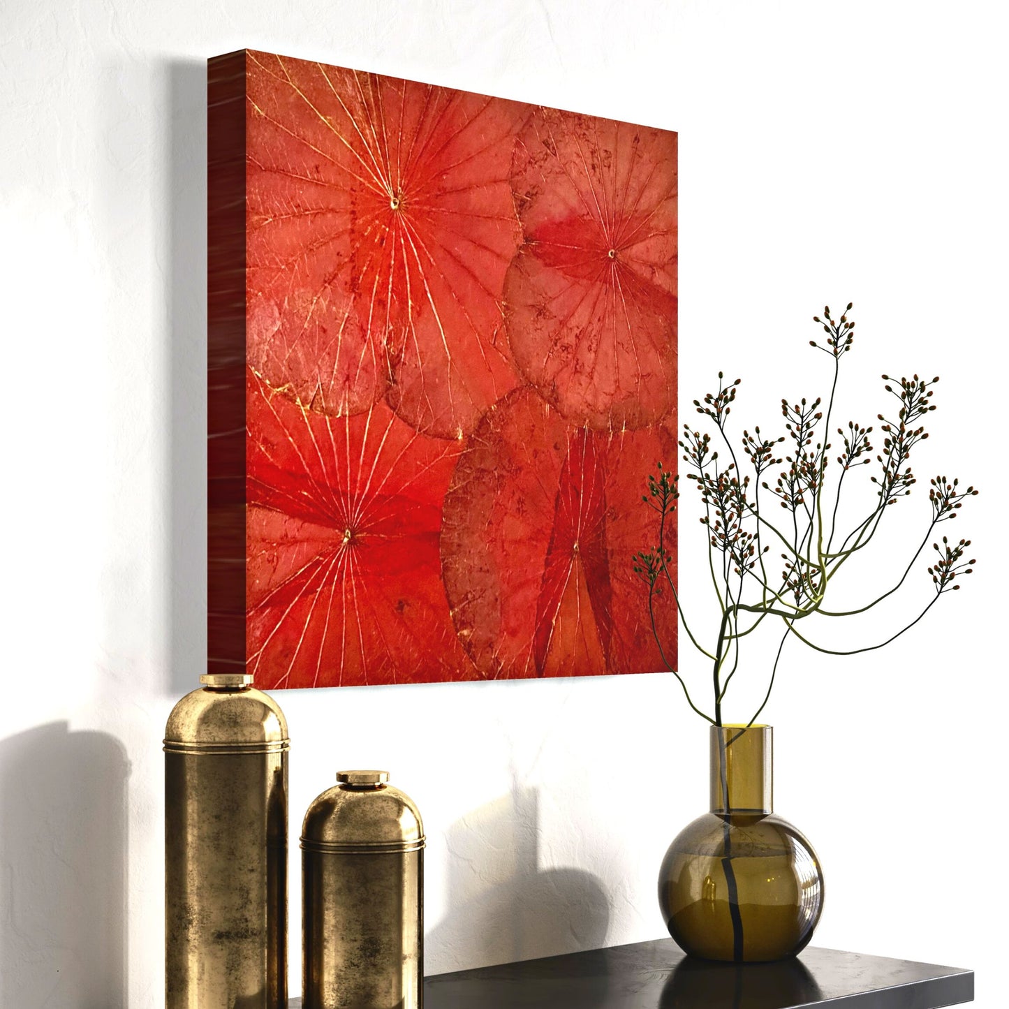 Lotus painting · Sathorn Red · Wall Art [Red - 23,6 x 23,6 inches]