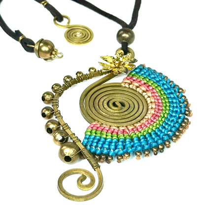 Original and colorful necklace - Cotton and brass