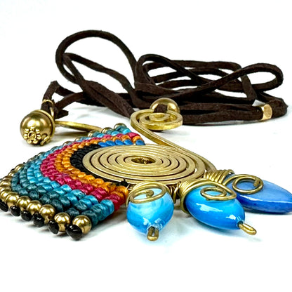 Original and colorful necklace - Cotton and brass