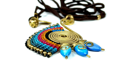 Original and colorful necklace - Cotton and brass