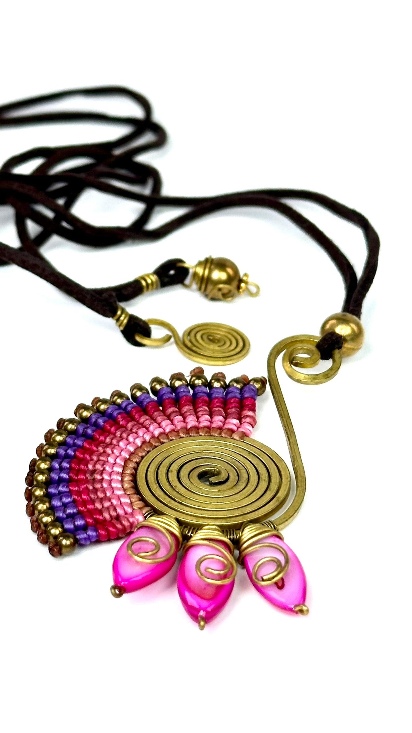 Original and colorful necklace - Cotton and brass