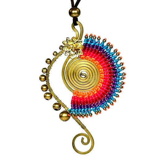 Original and colorful necklace - Cotton and brass [Blue]