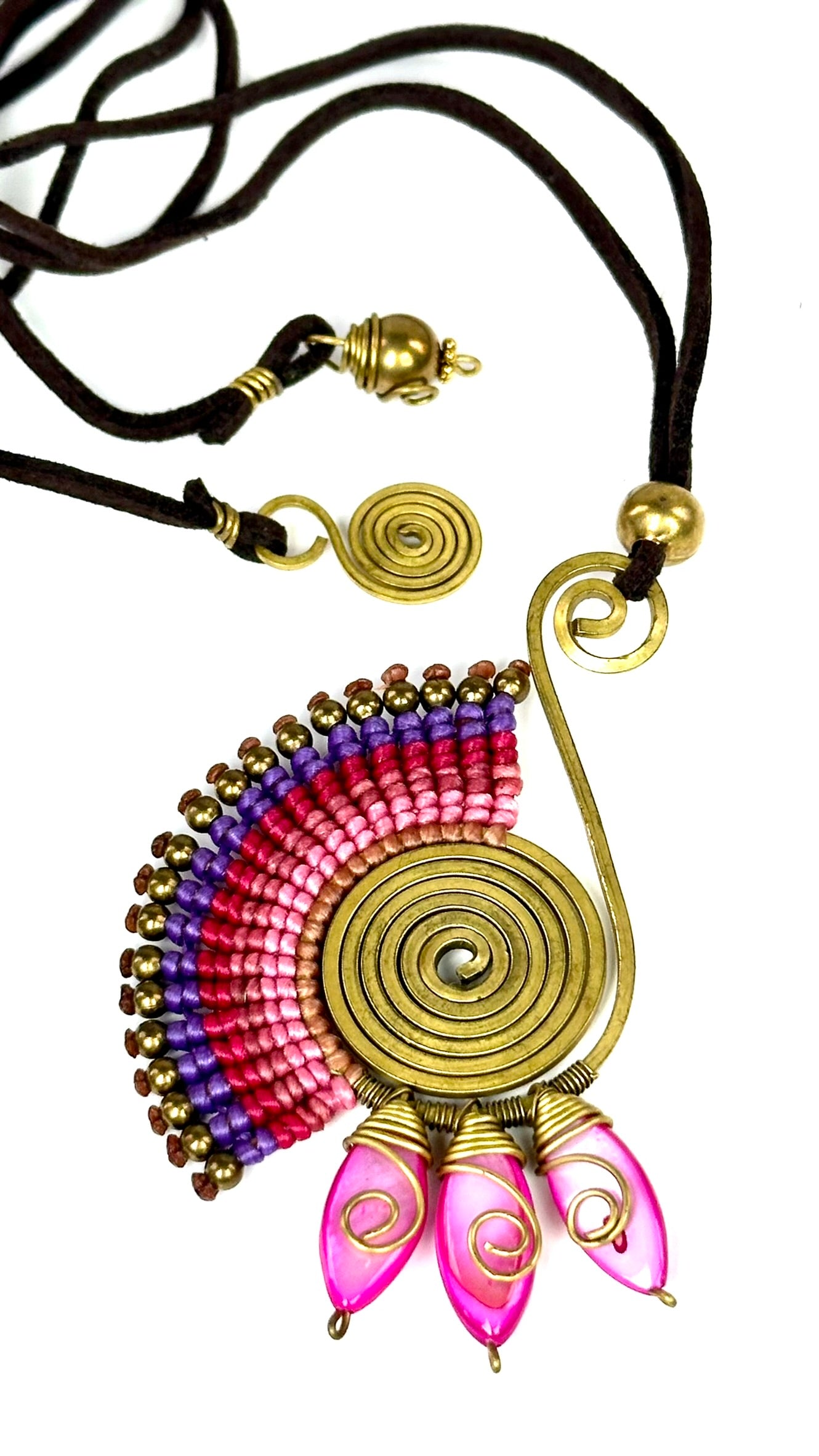 Original and colorful necklace - Cotton and brass