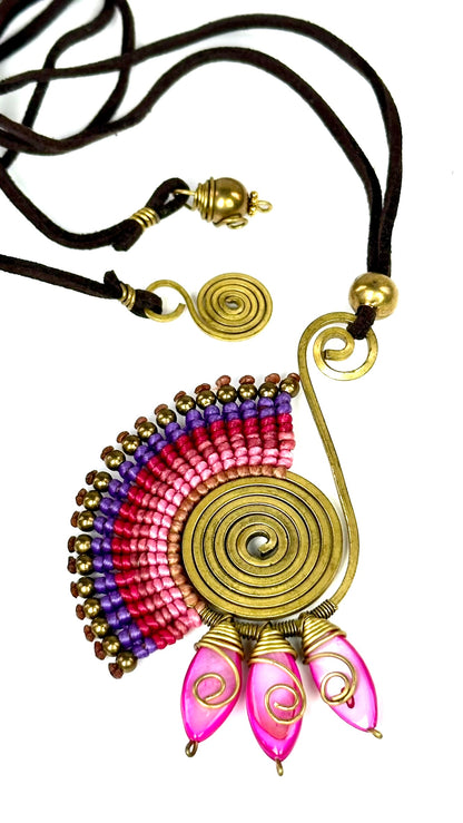 Original and colorful necklace - Cotton and brass