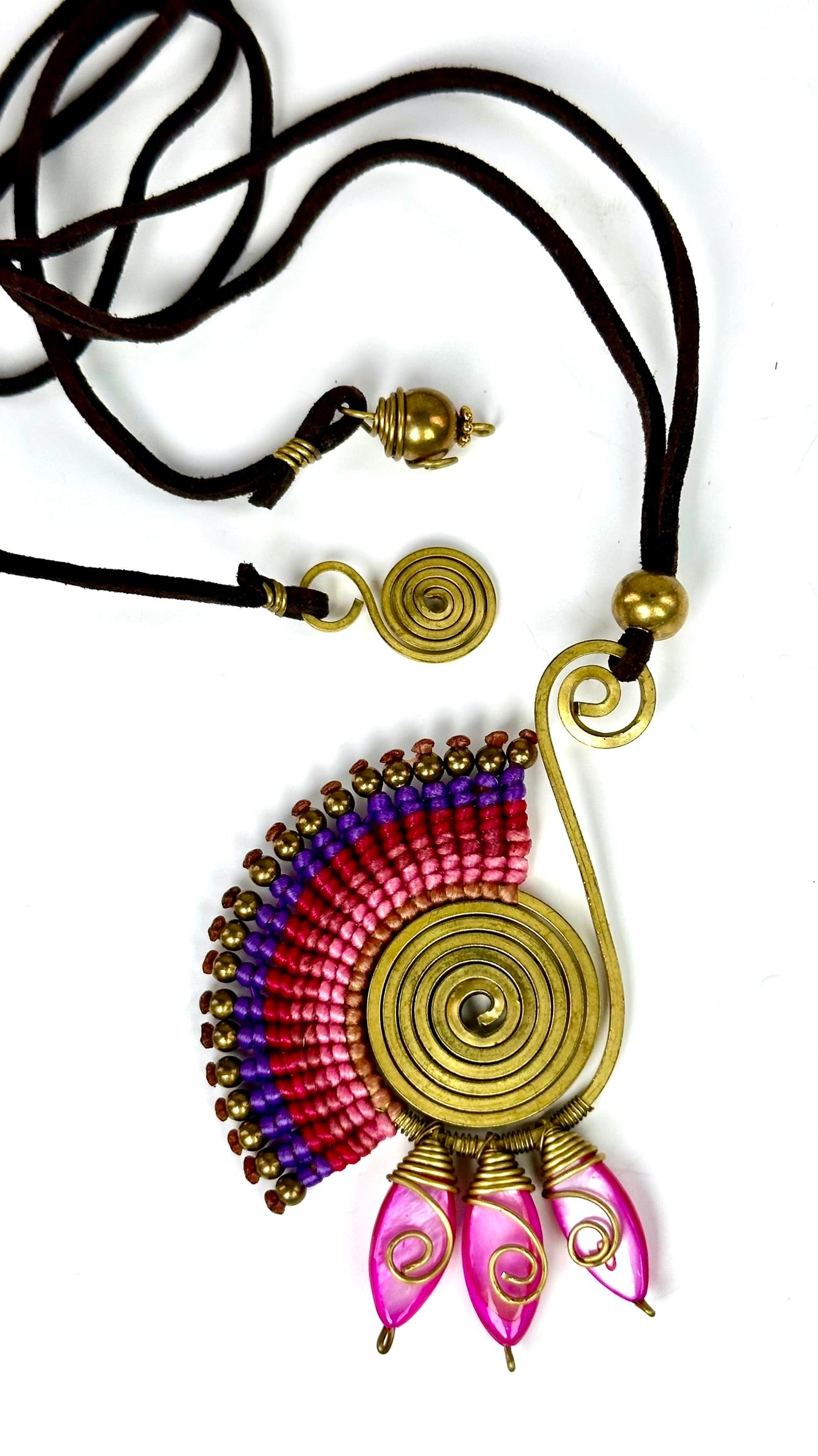 Original and colorful necklace - Cotton and brass