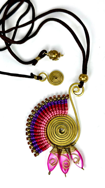 Original and colorful necklace - Cotton and brass