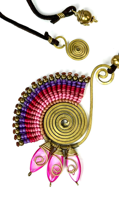 Original and colorful necklace - Cotton and brass