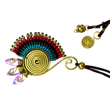 Original and colorful necklace - Cotton and brass