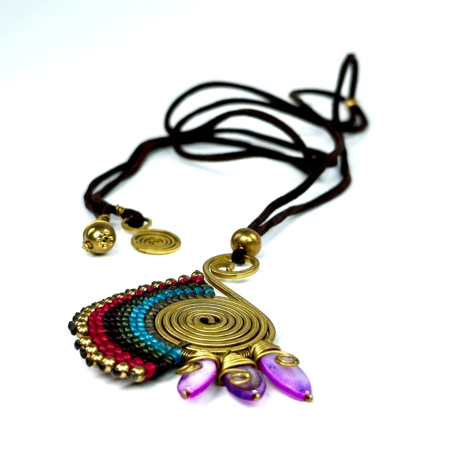 Original and colorful necklace - Cotton and brass