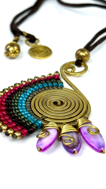 Original and colorful necklace - Cotton and brass