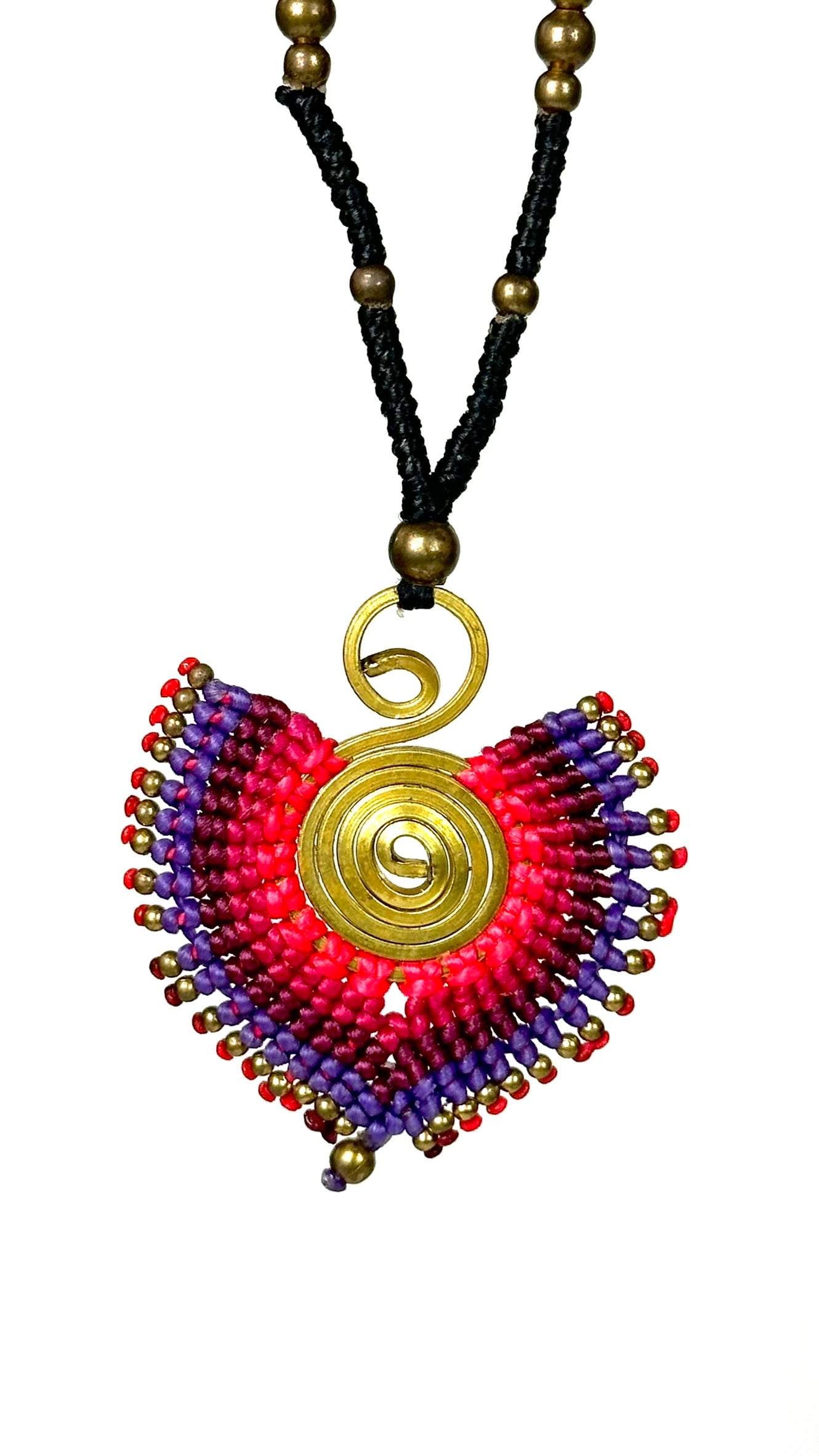 Original and colorful necklace - Cotton and brass [Pink and purple]