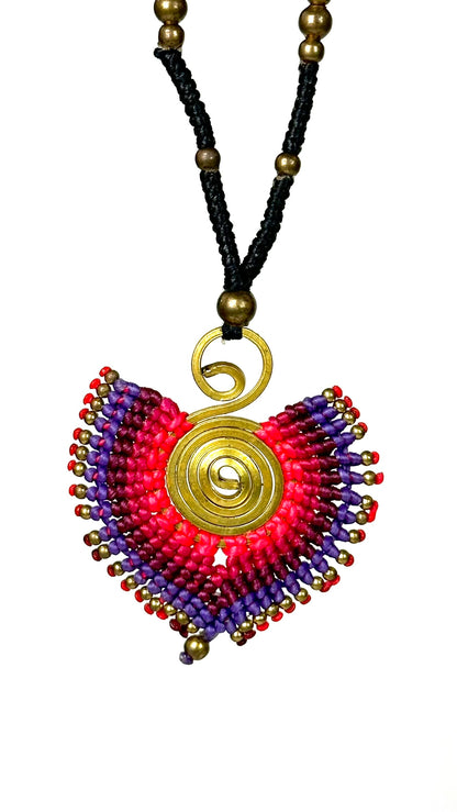 Original and colorful necklace - Cotton and brass [Pink and purple]