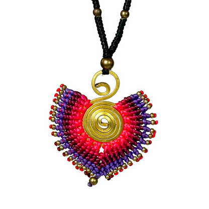 Original and colorful necklace - Cotton and brass [Pink and purple]