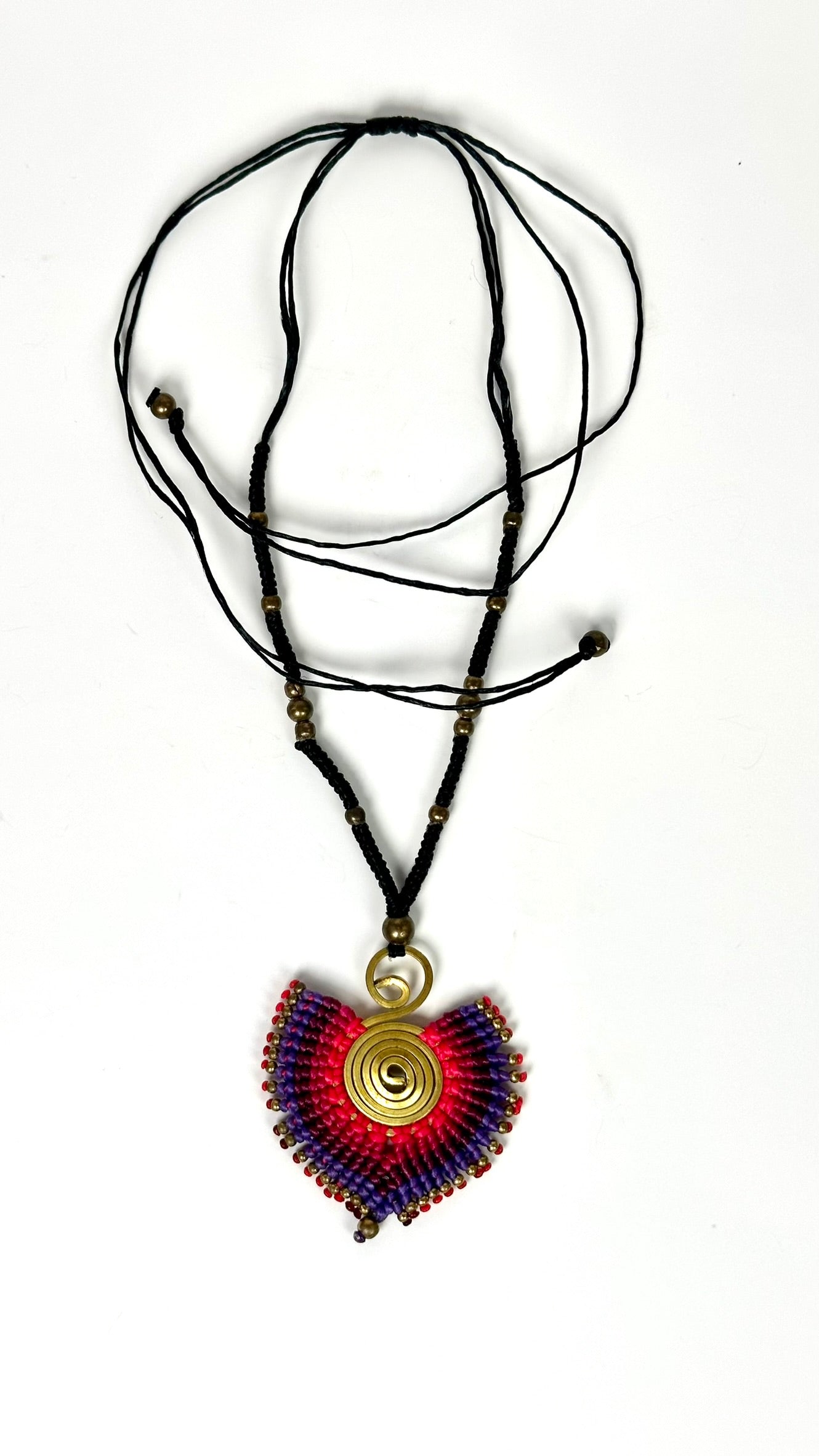 Original and colorful necklace - Cotton and brass [Pink and purple]