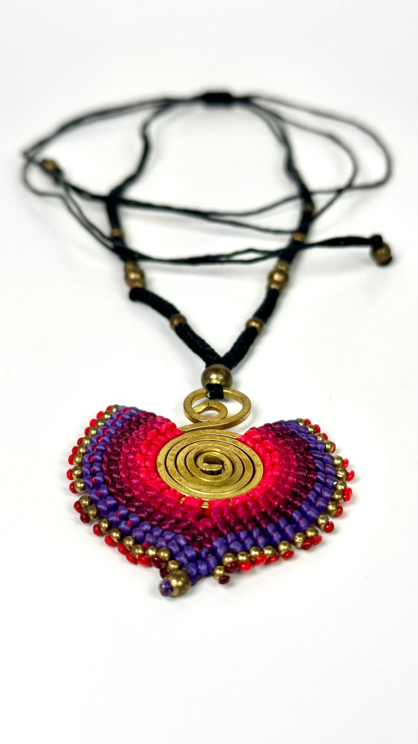 Original and colorful necklace - Cotton and brass [Pink and purple]