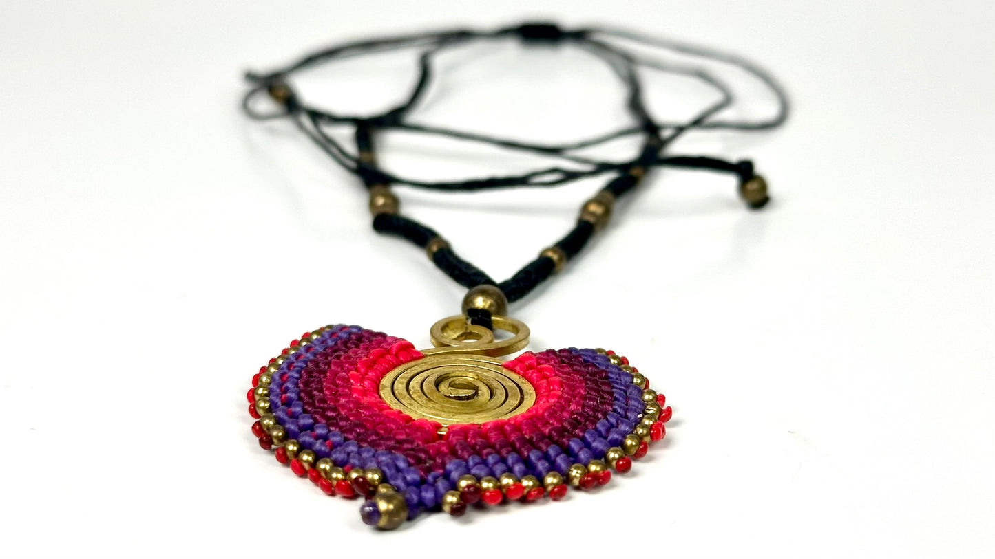 Original and colorful necklace - Cotton and brass [Pink and purple]