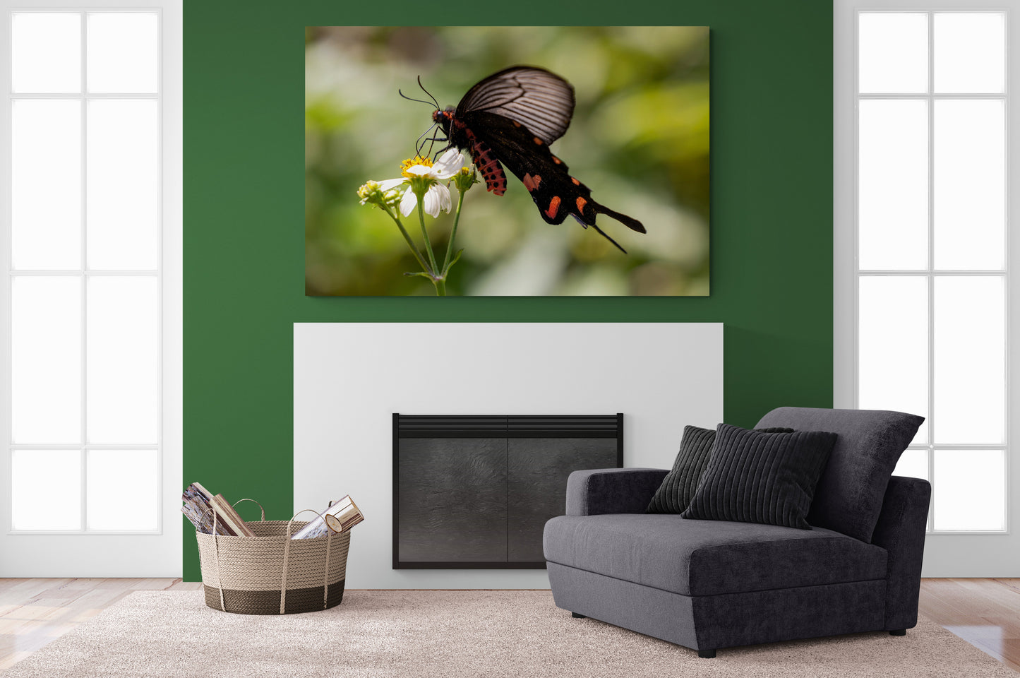 Printed canvas · High quality · Black and red butterfly · Wall art