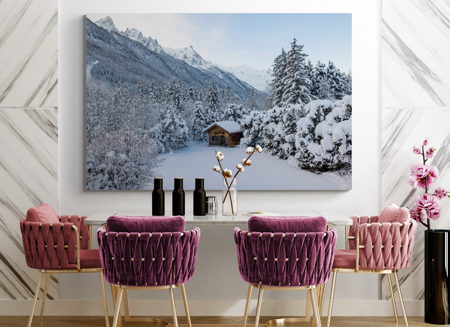 Printed canvas · High quality · Chalet in the snow · Wall art