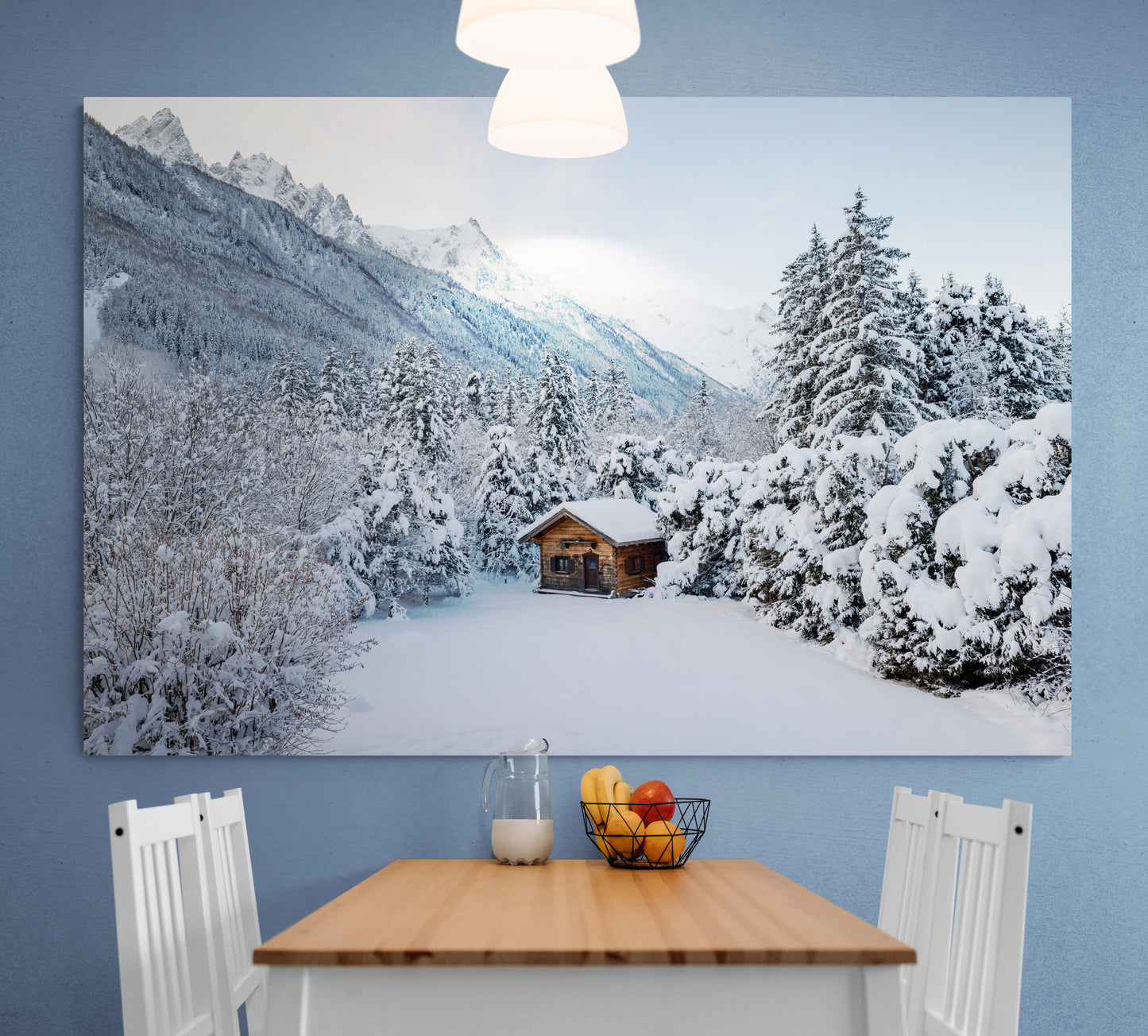 Printed canvas · High quality · Chalet in the snow · Wall art