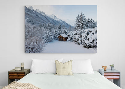 Printed canvas · High quality · Chalet in the snow · Wall art