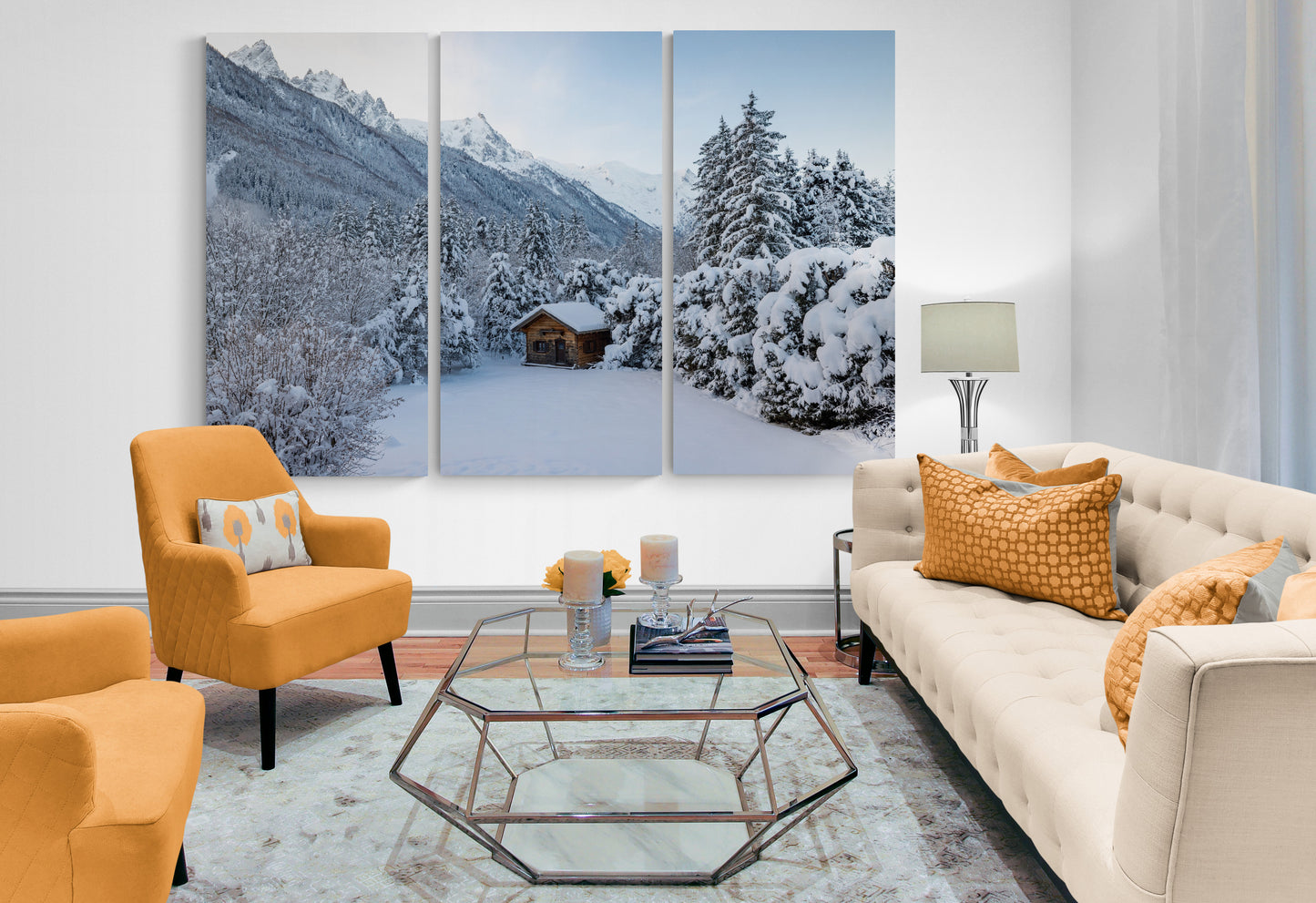 Printed canvas · High quality · Chalet in the snow · Wall art