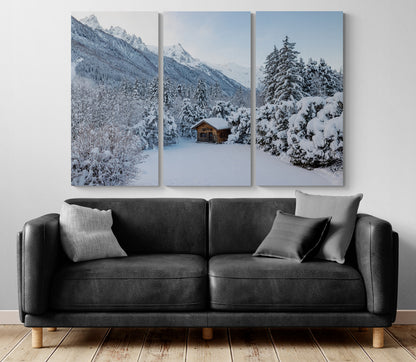 Printed canvas · High quality · Chalet in the snow · Wall art