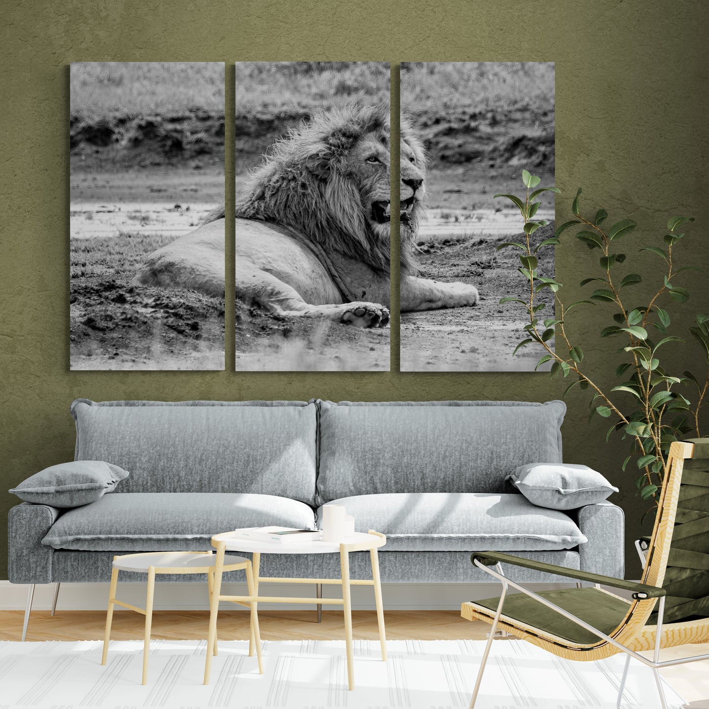 Printed canvas · High quality · Lion in the savannah · Wall art