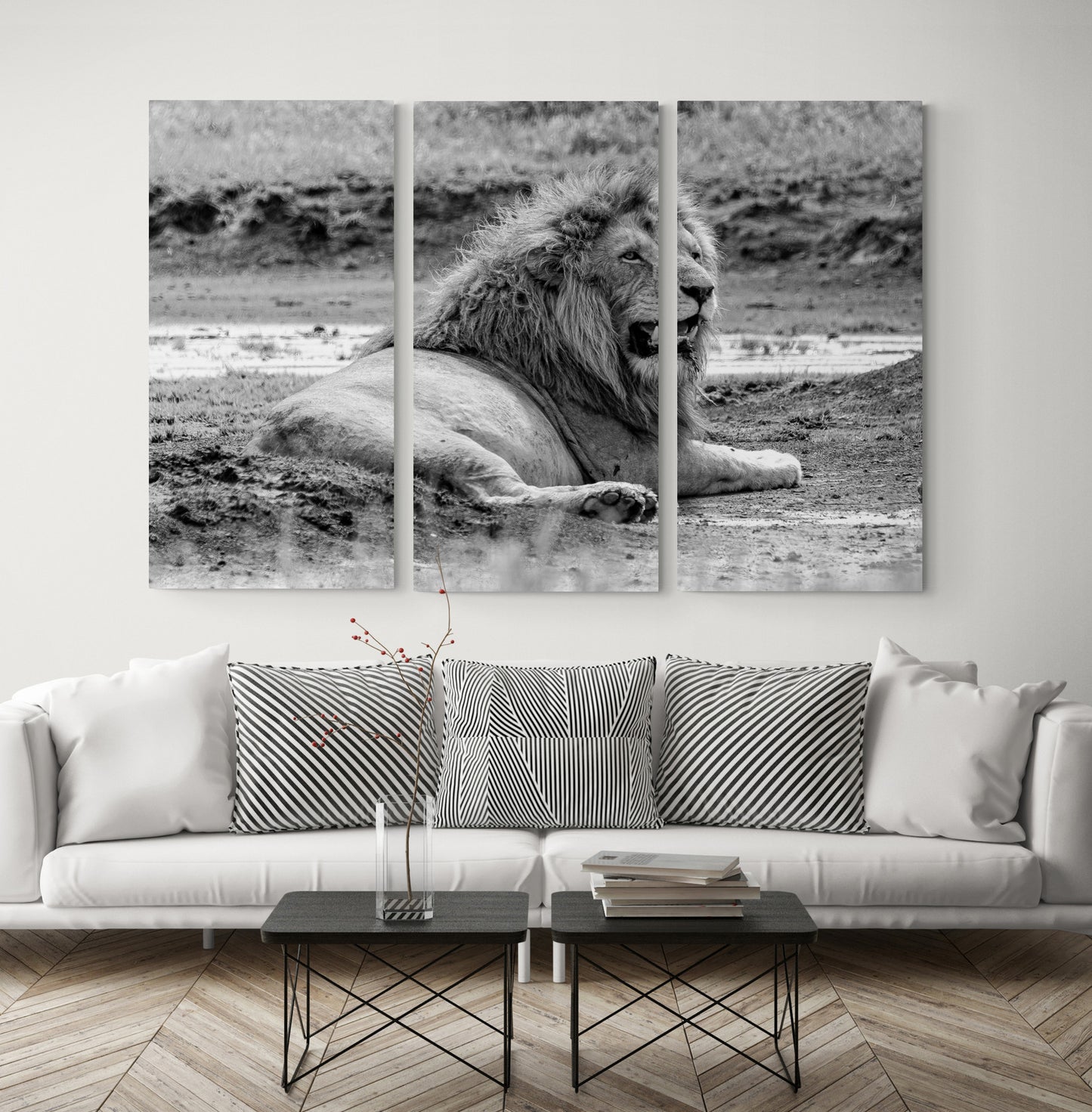 Printed canvas · High quality · Lion in the savannah · Wall art