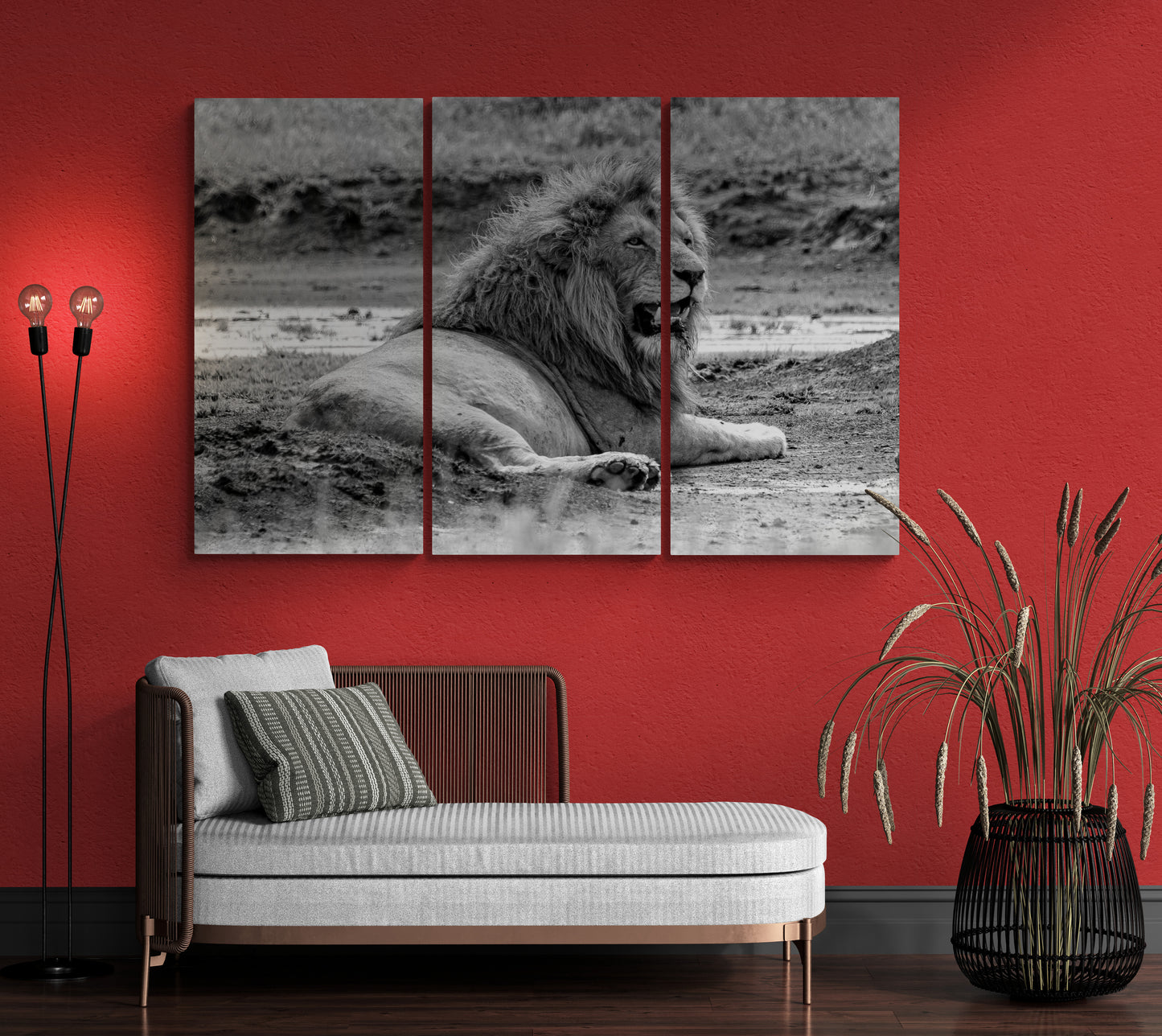 Printed canvas · High quality · Lion in the savannah · Wall art