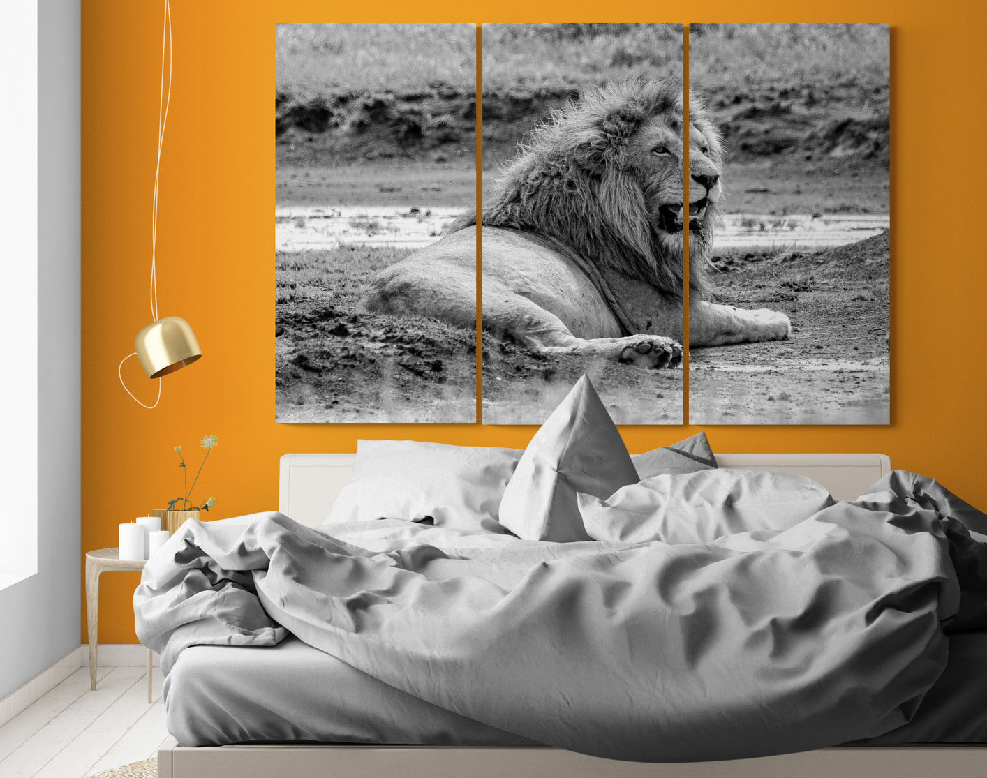 Printed canvas · High quality · Lion in the savannah · Wall art